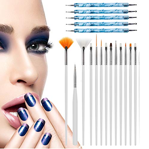 Pinceles para Uñas, Deesospro® 20pcs Manicure Pedicure Beauty Painting Polish Brush and Dotting Pen Tool Set for Natural, False, Acrylic and Gel Nails