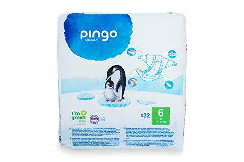 Pingo - Pañales Talla 6 XL - 2 paquetes de 32 unidades-15-30 kg- Pañales para bebé - Anti-alergénicos sin perfume - Máxima Absorción - Pañales Ecológicos - Pañales talla 6 XL desechables - Color Blanc