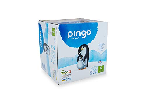 Pingo - Pañales Talla 6 XL - 2 paquetes de 32 unidades-15-30 kg- Pañales para bebé - Anti-alergénicos sin perfume - Máxima Absorción - Pañales Ecológicos - Pañales talla 6 XL desechables - Color Blanc