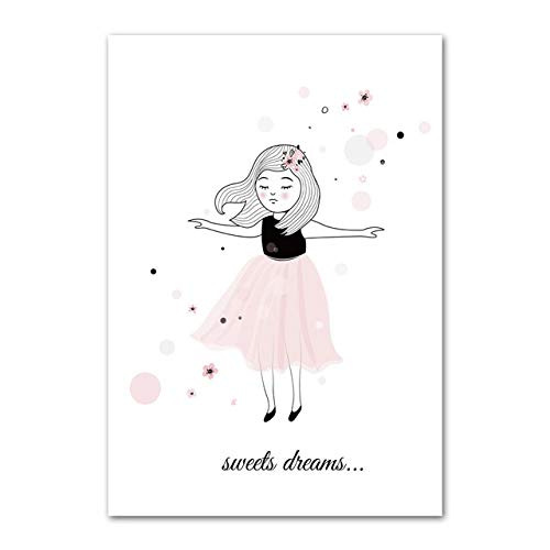 Pink Baby Girl Room Decor Nordic Poster Imágenes de Dibujos Animados para niños Habitación Carteles e Impresiones Wall Art Canvas Painting 40x60cmX3 Sin Marco