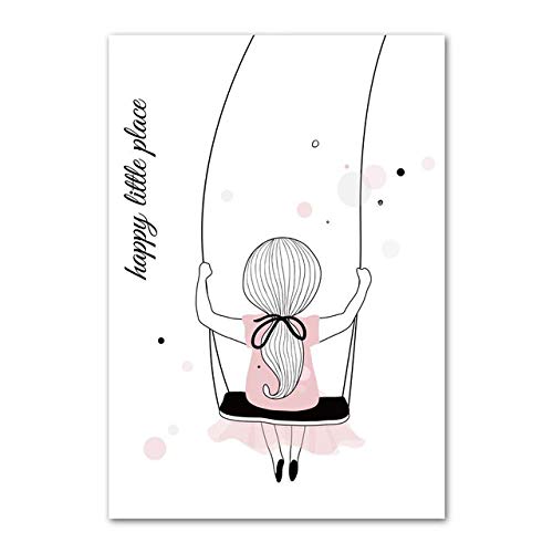 Pink Baby Girl Room Decor Nordic Poster Imágenes de Dibujos Animados para niños Habitación Carteles e Impresiones Wall Art Canvas Painting 40x60cmX3 Sin Marco