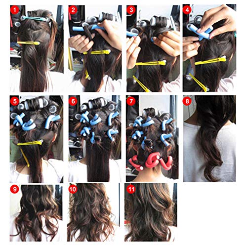 Pinkiou Barras de rizado flexibles Rodillo rizador de pelo de espuma Varillas de flexión giratoria Juego de 7 tamaños (42 piezas)