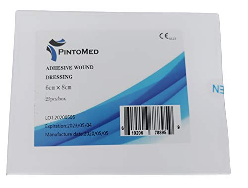 PintoMed - Apósito Adhesivo Esterilizado - 8cm x 6cm - Pack 25 unidades - Adecuado para cortes, rasguños y úlceras