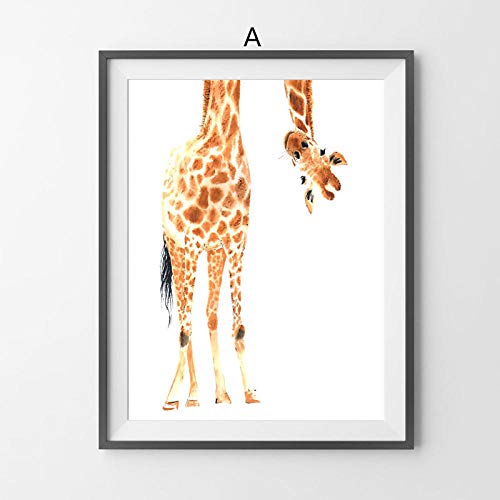 Pintura a la acuarela Jirafa Arte de la pared Pintura de la lona Carteles e impresiones de dibujos animados Animales Imágenes de la pared para la sala de estar Decoración del hogar 40x60cmX2 Sin marco