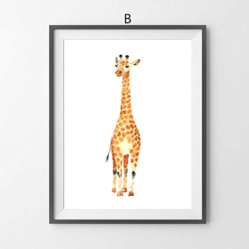 Pintura a la acuarela Jirafa Arte de la pared Pintura de la lona Carteles e impresiones de dibujos animados Animales Imágenes de la pared para la sala de estar Decoración del hogar 40x60cmX2 Sin marco