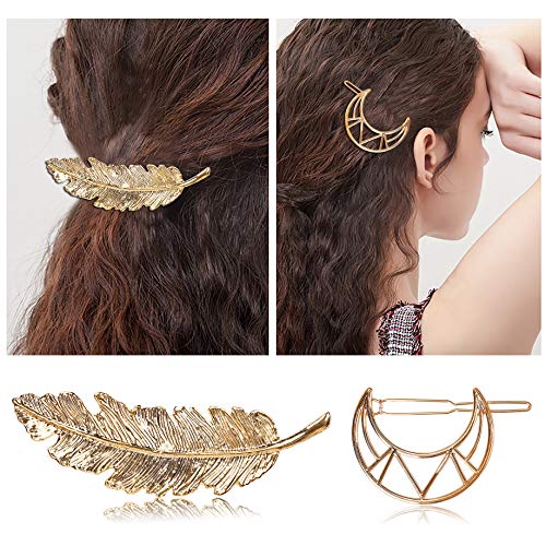 Pinza de Pelo de Metal Geométrico Círculo de Plumas Luna Estrella Accesorios de Pelo Hoja Lazos Elásticos Para Niñas Mujer 14Pcs