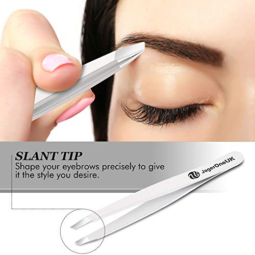 Pinzas de acero inoxidable - Pinzas de cejas profesionales Punta inclinada | Pinzas de pelo de precisión | Mejor para el desplume Barbilla, vello facial - Nube blanca