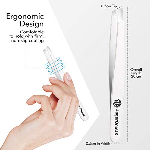 Pinzas de acero inoxidable - Pinzas de cejas profesionales Punta inclinada | Pinzas de pelo de precisión | Mejor para el desplume Barbilla, vello facial - Nube blanca