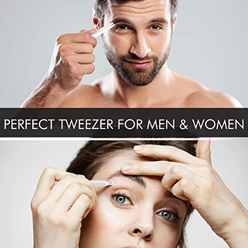 Pinzas de acero inoxidable - Pinzas de cejas profesionales Punta inclinada | Pinzas de pelo de precisión | Mejor para el desplume Barbilla, vello facial - Nube blanca