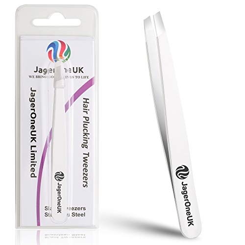 Pinzas de acero inoxidable - Pinzas de cejas profesionales Punta inclinada | Pinzas de pelo de precisión | Mejor para el desplume Barbilla, vello facial - Nube blanca