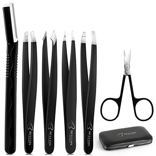 Pinzas de Depilar BESTOPE 4 Piezas Pinzas Cejas de Precisión Acero inoxidable Profesional para Depilación con Tijeras y Maquinilla de cejas