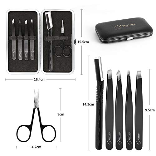Pinzas de Depilar BESTOPE 4 Piezas Pinzas Cejas de Precisión Acero inoxidable Profesional para Depilación con Tijeras y Maquinilla de cejas