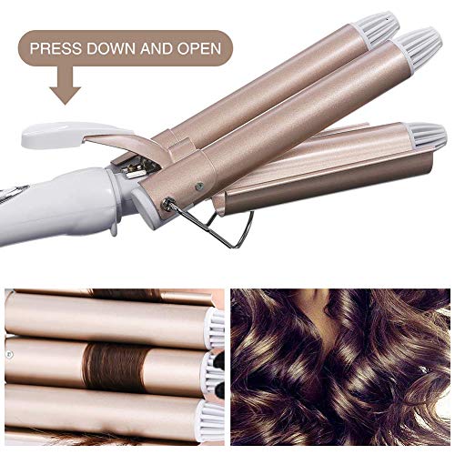 Pinzas Rizadoras, Rizador de pelo, Tenacillas de Pelo, Cerámica de la Turmalina de 3 Barriles Rizador, Iron Wave Curler Multifunción Temperatura Ajustable para rizar y ondas un efecto ondulado