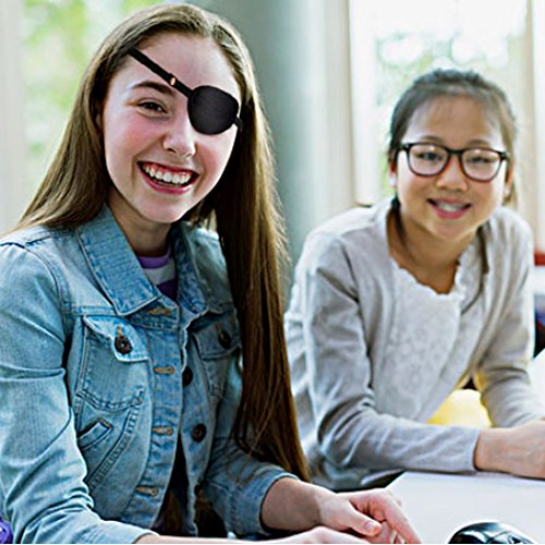 Pirate Eyes Parches, 2 Piezas Eye Patch Parches de Ojo Perezoso con Ajustable Hebilla para Adultos y Niños, Negro