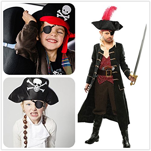 Pirate Eyes Parches, 2 Piezas Eye Patch Parches de Ojo Perezoso con Ajustable Hebilla para Adultos y Niños, Negro