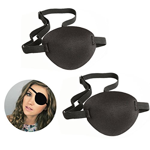 Pirate Eyes Parches, 2 Piezas Eye Patch Parches de Ojo Perezoso con Ajustable Hebilla para Adultos y Niños, Negro