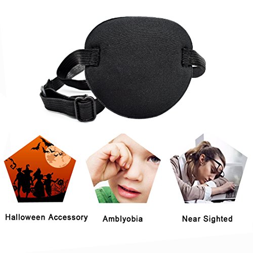 Pirate Eyes Parches, 2 Piezas Eye Patch Parches de Ojo Perezoso con Ajustable Hebilla para Adultos y Niños, Negro