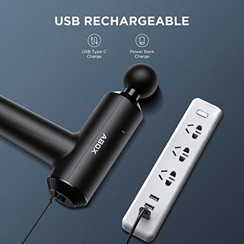 Pistola de Masaje Muscular ABOX, Masajeador de Músculo Ultra Silencioso Inalámbrico con 3 Niveles Ajustables, 4 Cabezales de Masaje para Recuperación y Relajación de Fatiga