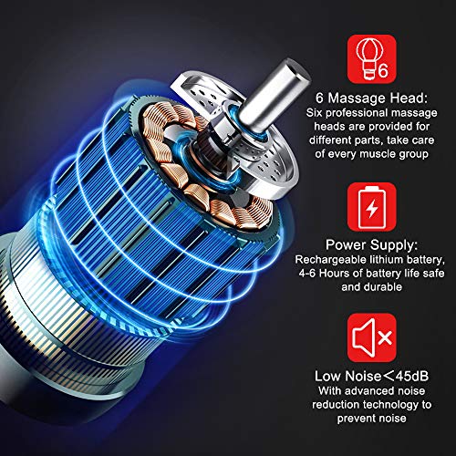 Pistola de Masaje Muscular de Mano Masajeador de tejido Profundo Fascia Pistola Percusión inalámbrica para Aliviar el dolor 6 Cabezales de Masaje Pantalla táctil LCD Portátil 6 velocidades