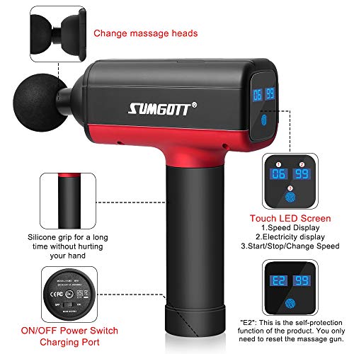 Pistola de Masaje Muscular de Mano Masajeador de tejido Profundo Fascia Pistola Percusión inalámbrica para Aliviar el dolor 6 Cabezales de Masaje Pantalla táctil LCD Portátil 6 velocidades