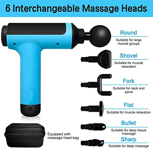 Pistola de Masaje Muscular, Masajeador de Percusión Profundo 50 Nivele Ajustables 6 Cabezales de Masaje para Relajar los Músculos Tensos