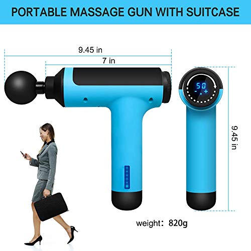 Pistola de Masaje Muscular, Masajeador de Percusión Profundo 50 Nivele Ajustables 6 Cabezales de Masaje para Relajar los Músculos Tensos