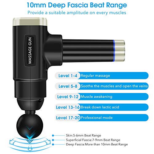 Pistola de Masaje Muscular,Hangrui Pistola de Masaje con 20 Niveles Ajustables,Pistola Masajeadora Muscular Personal de Mano,6 Cabezas de Masaje y Pantalla LCD HD (Euro Plug)