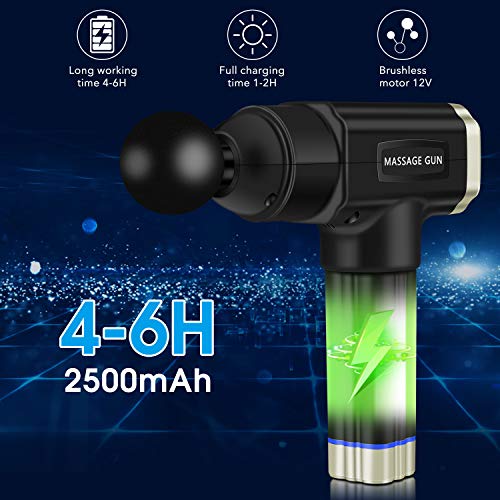 Pistola de Masaje Muscular,Hangrui Pistola de Masaje con 20 Niveles Ajustables,Pistola Masajeadora Muscular Personal de Mano,6 Cabezas de Masaje y Pantalla LCD HD (Euro Plug)