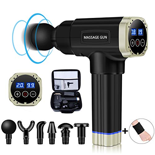 Pistola de Masaje Muscular,Hangrui Pistola de Masaje con 20 Niveles Ajustables,Pistola Masajeadora Muscular Personal de Mano,6 Cabezas de Masaje y Pantalla LCD HD (Euro Plug)