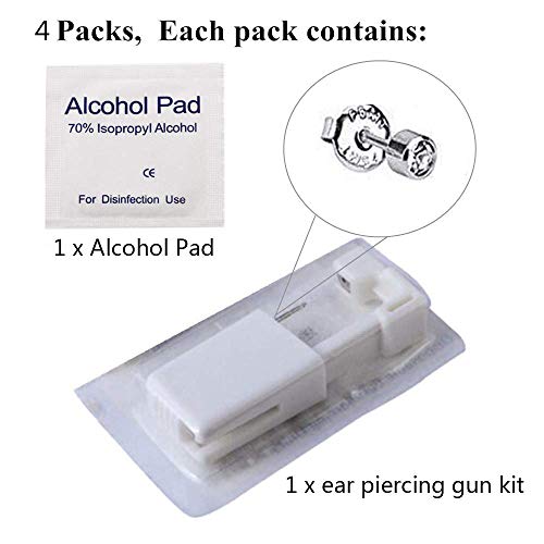 Pistola de piercing de oreja SOTICA 4 paquetes desechables estériles de seguridad para oreja, nariz, cuerpo, pistola de piercing herramienta de perforación con piercing para la oreja kit de piercings