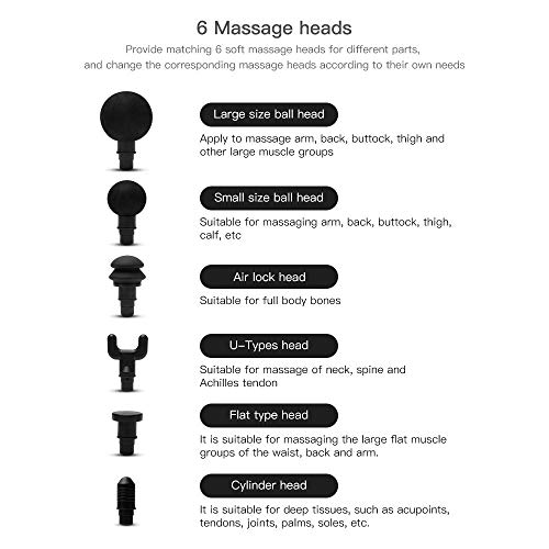 pistolet massage massage gun cervical epaule pistolet Pistolet à impact électrique relaxation musculaire remise forme, pistolet massage à moteur sans balais ultra silencieux 3 vitesses 6 têtes-noir