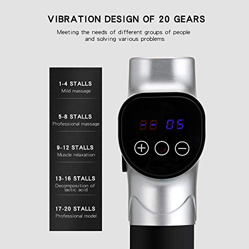 Pistolet Massage Portable massage gun cervical epaule pistolet Appareil massage musculaire sans fil à écran tactile avec 4 têtes 20 régulation vitesse pour soulager rapidement douleur musculaire-noir
