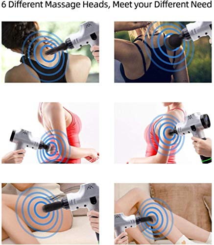 Pistolet Massage Portable massage gun cervical epaule pistolet Appareil massage musculaire sans fil à écran tactile avec 4 têtes 20 régulation vitesse pour soulager rapidement douleur musculaire-noir