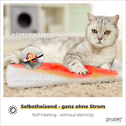 PiuPet® Manta térmica para Gatos & Perros, Tamaño: 60x45 cm, Autocalentado - sin Electricidad y baterías, Cojín de Calor, Innovador e ecológico