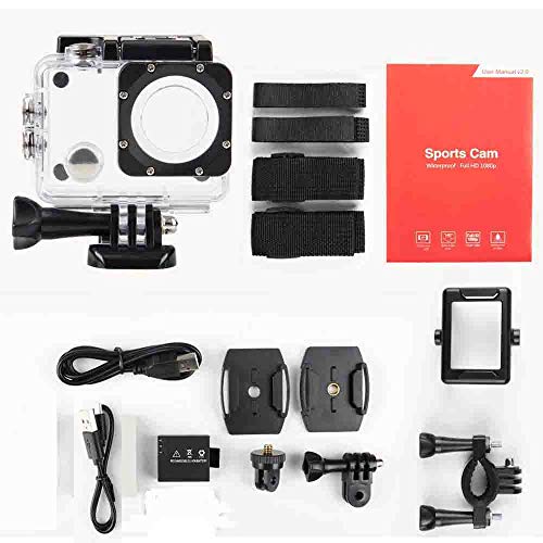 Piwoka Cámara Deportiva HD1080P 12MP Impermeable 30M acción cámara submarina Pantalla 2" LCD Gran Angular con Multi Accesorios para Deportes, Buceo, Coche, Moto, Bicicleta etc. (Azule)