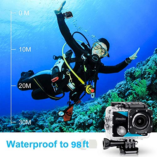 Piwoka Cámara Deportiva HD1080P 12MP Impermeable 30M acción cámara submarina Pantalla 2" LCD Gran Angular con Multi Accesorios para Deportes, Buceo, Coche, Moto, Bicicleta etc. (Azule)
