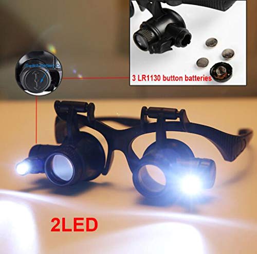 Pixier Gafas Lupa Visera Con Luz 2 Led,manos Libres Lupa Relojero Leer, Soldar, Extensiones De Pestañas, Reparación De Joyería,4 Lentes Intercambiables 10x, 15x, 20x, 25x A/A