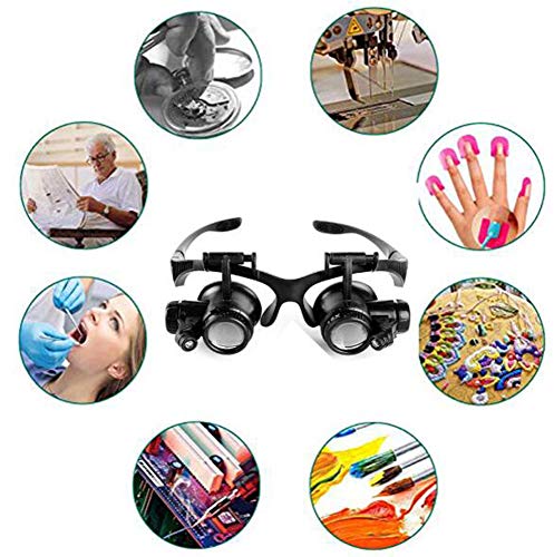 Pixier Gafas Lupa Visera Con Luz 2 Led,manos Libres Lupa Relojero Leer, Soldar, Extensiones De Pestañas, Reparación De Joyería,4 Lentes Intercambiables 10x, 15x, 20x, 25x A/A