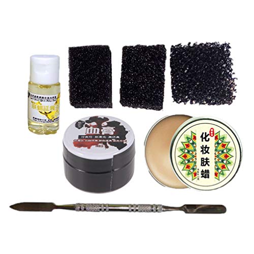 PIXNOR 7Pcs Kit de Maquillaje de Halloween Efectos Especiales Profesionales Maquillaje de Escenario Cicatrices de Heridas Falsas Cera Y Gel de Sangre con Herramientas