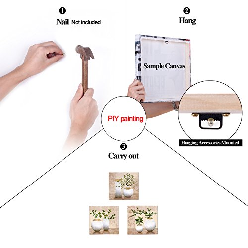 PIY 3X Cuadro Sobre Lienzo Imagen de Plantas Verdes Elegantes en Botellas de jarrón Canvas Wall Art de la Lona Arte de Pared Listo para Colgar Cuadros Sobre el Lienzo con Sala Comedor Cocina 30x30cm