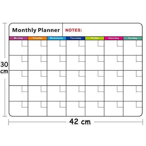 Pizarra blanca magnética de borrado en seco, con calendario mensual, organizador mensual y semanal, planificador para frigorífico de cocina, el aula escolar y sala de reuniones, color Horizontal