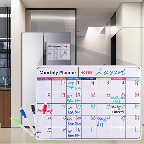 Pizarra blanca magnética de borrado en seco, con calendario mensual, organizador mensual y semanal, planificador para frigorífico de cocina, el aula escolar y sala de reuniones, color Horizontal