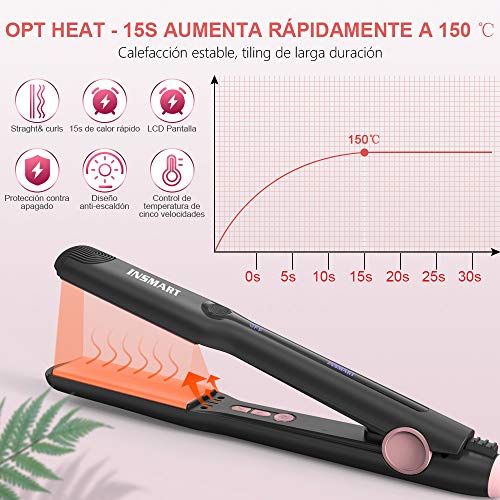 Plancha de pelo profesional, plancha de cerámica INSMART con pantalla LCD digital y temperatura ajustable para todo tipo de cabello, hace que el cabello sea brillante y sedoso (negro)