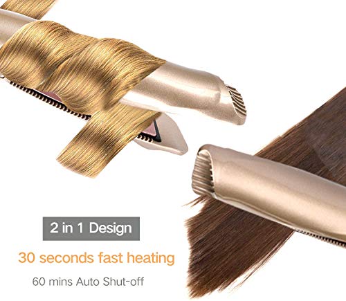 Plancha de Pelo Profesional Plancha Pelo Plancha de Alisado de Cerámica y Antiestática 2 en 1 para Alisar y Rizos & Ondas con 5 Temperatura Ajustable y Pantalla LCD para Todo Tipo de Cabello