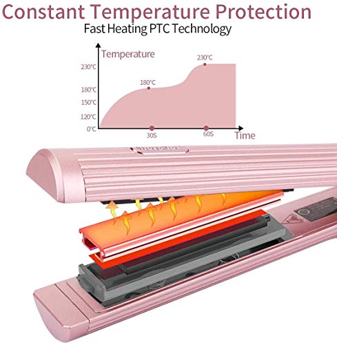 Plancha de Pelo Profesional, Planchas Para el Cabello 2 en 1 Con Placas de Cerámica, Planchas Para Todo Tipo de Cabello,oro rosa