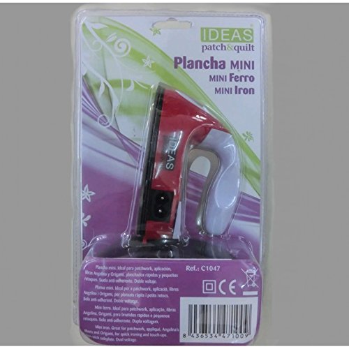 Plancha mini sin vapor para Patchwork con suela anti-adherente. Ideal para para patchwork, aplicaciones, fibras Angelin y Original, para planchados rápidos y pequeños retoques. Doble voltaje. Potencia 25W