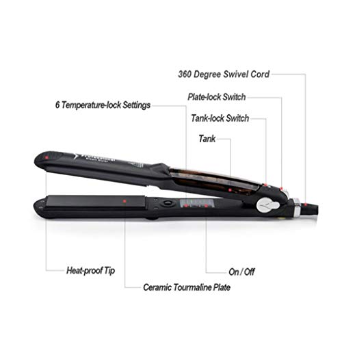 Plancha Para El Cabello, Aceite De ArgáN Negro Plancha De Vapor Plana De Hierro Plancha De Vapor Plancha De Vapor Plancha De Vapor Mojado / Seco Forma De Vapor Plancha De Vapor Pelo Negro Natural