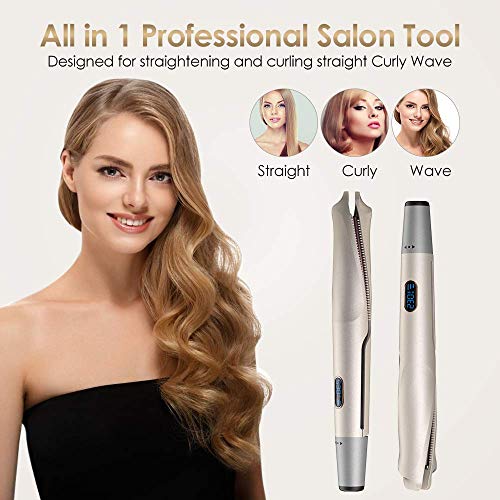 Plancha Pelo, Alisador y Rizador 2 en 1 Placas de estilo curvas únicas con pantalla LCD, temperatura de 100~230 ℃, calentamiento rápido en 30 segundos para todo tipo de cabello