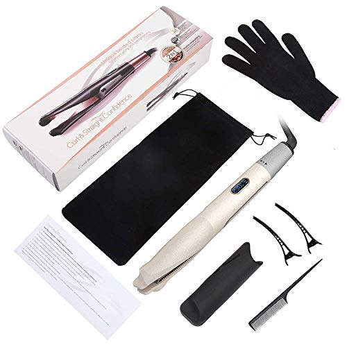 Plancha Pelo, Alisador y Rizador 2 en 1 Placas de estilo curvas únicas con pantalla LCD, temperatura de 100~230 ℃, calentamiento rápido en 30 segundos para todo tipo de cabello