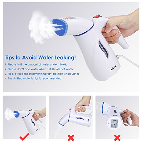 Plancha Vertical Vapor,【2020 NUEVO】Aicok Portátil Plancha Vertical Viaje calienta en 30 Segundos, Elimina Arrugas Perfectamente, Para hogar y Viaje, Blanco